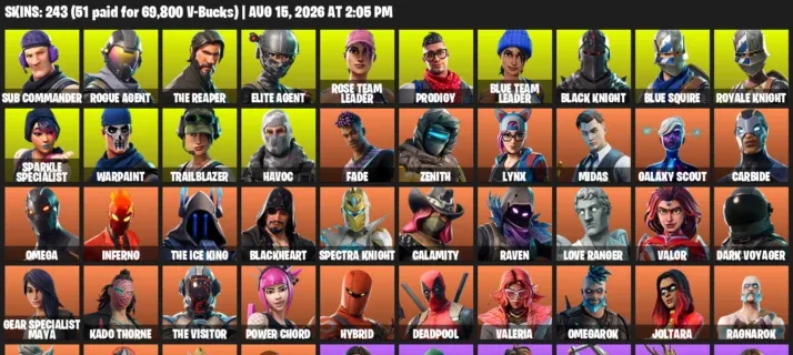 Fortnite account inventory for LVL 4154 - Sub Commander - Rogue Agent - 243 Outfits