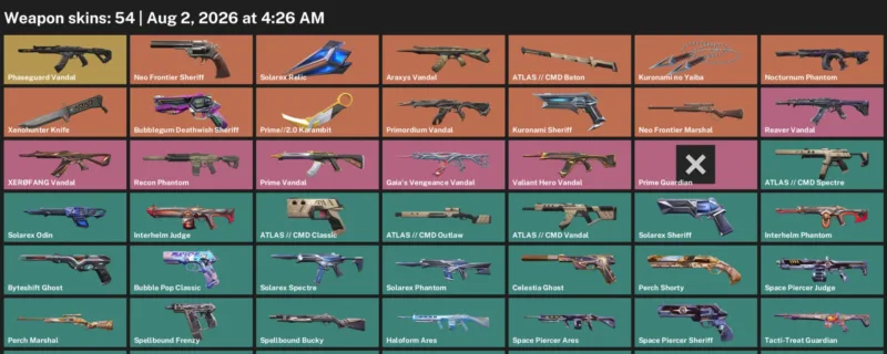Valorant account inventory for LVL 163 · Xenohunter Knife & 2.0 Karambit