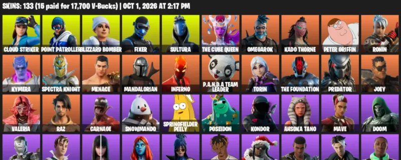 Fortnite account inventory for Cloud Striker - Point Patroller - 120 Outfits