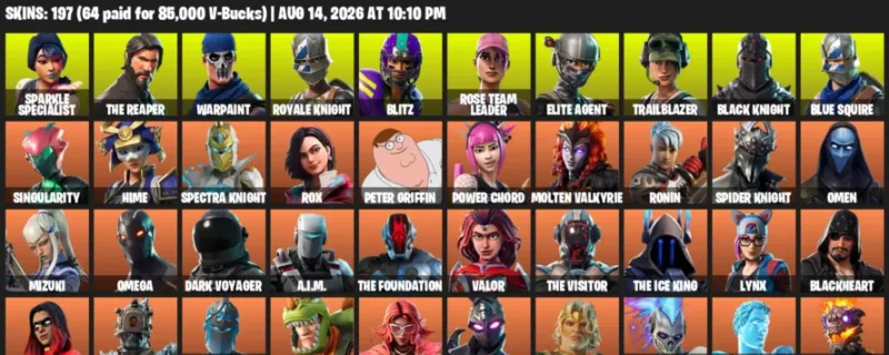 Fortnite account inventory for LVL 2994 - Sparkle Specialist - The Reaper - 197 Outfits
