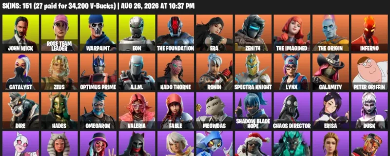 Fortnite account inventory for LVL 2345 - John Wick - Rose Team Leader - 151 Outfits