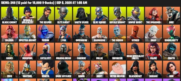 Fortnite account inventory for LVL 2930 - Black Knight - Sparkle Specialist - 246 Outfits