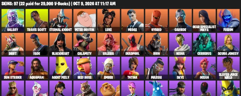 Fortnite account inventory for Galaxy - Travis Scott - 97 Outfits