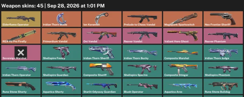 Valorant account inventory for LVL 81 · Ion Karambit & Iridian Thorn Blade & 45 Skins Ion Karambit