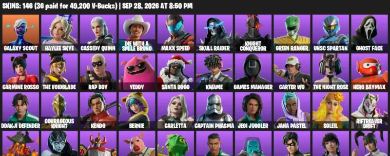 Fortnite account inventory for Galaxy Scout - Haylee Skye - 120 Outfits