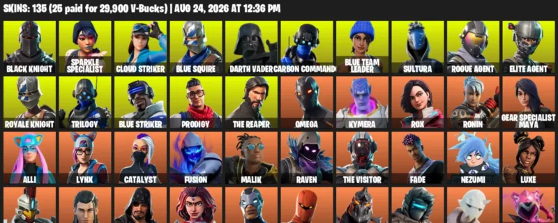 Fortnite account inventory for LVL 2039 - Black Knight - Sparkle Specialist - 135 Outfits