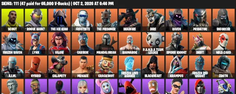 Fortnite account inventory for Scout - Rogue Agent - 111 Outfits