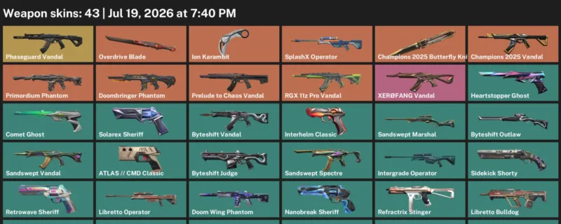 Valorant Accounts listing: LVL 182 · Champions 2025 Butterfly Knife & Ion Karambit · 43 Skins - Diamond 1, 43 skins
