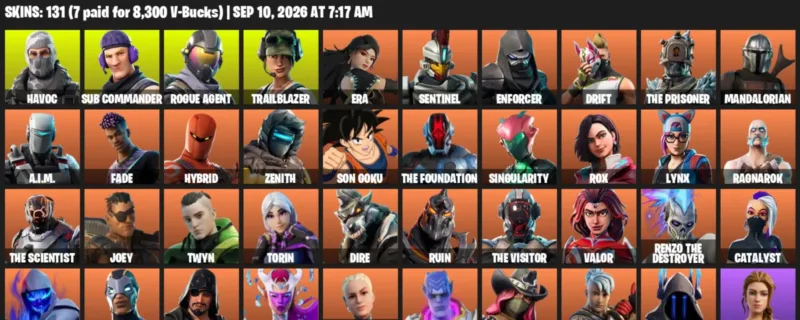 Fortnite account inventory for LVL 1669 - Havoc - Sub Commander - 131 Outfits