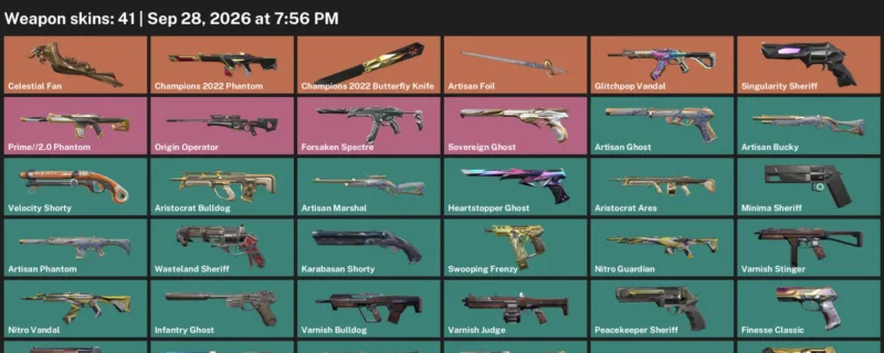 Valorant account inventory for LVL 228 · Champions 2022 Butterfly Knife & 41 Skins Celestial Fan