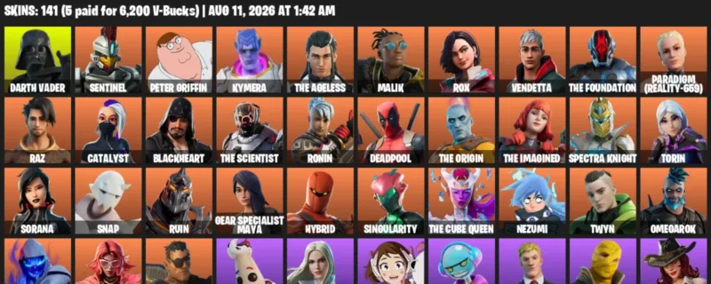 Fortnite account inventory for LVL 2490 - Darth Vader - Sentinel - 141 Outfits
