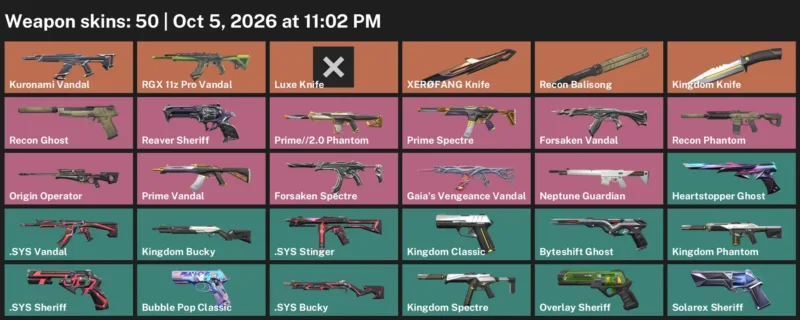 Valorant account inventory for LVL 214 · XerØFang Knife & Luxe Knife