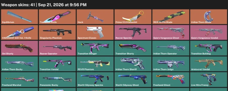 Valorant account inventory for LVL 92 · RGX 11z Pro Blade & Iridian Thorn Blade & Prime