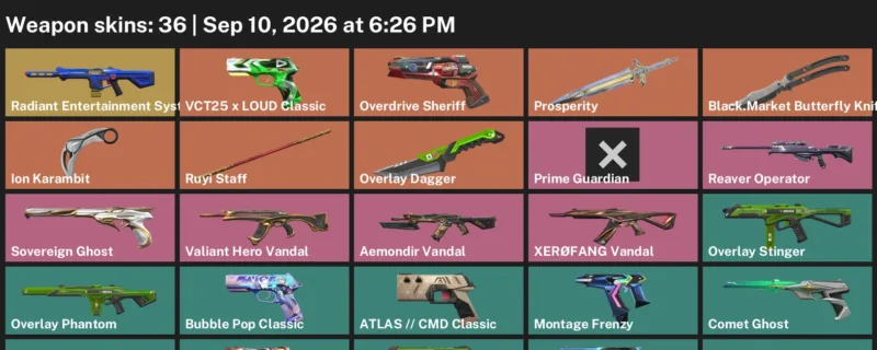 Valorant account inventory for LVL 293 · Ion Karambit & Overlay Dagger