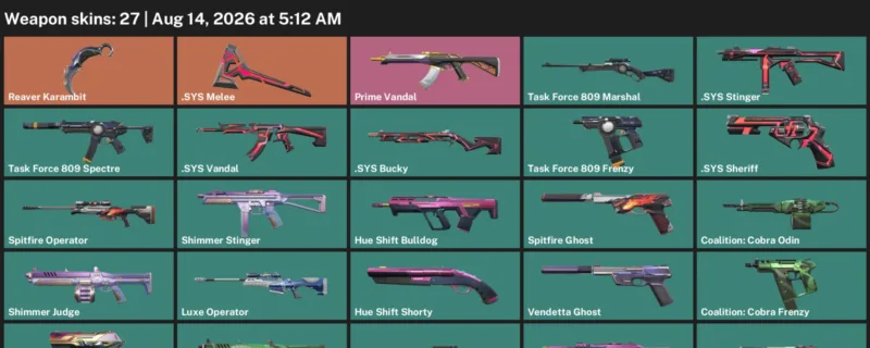 Valorant account inventory for LVL 68 · Reaver Karambit & Sys Vandal