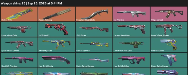 Valorant account inventory for LVL 84 · Forsaken Ritual Blade & Striker Knife