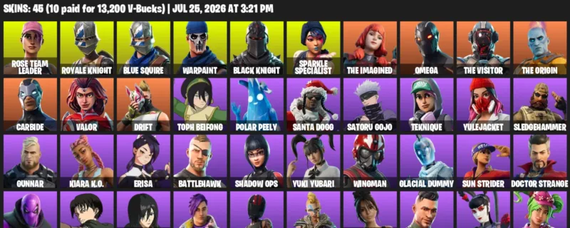 Fortnite Accounts listing: LVL 1349 - Rose Team Leader - Royale Knight - 45 Outfits - 45 outfits