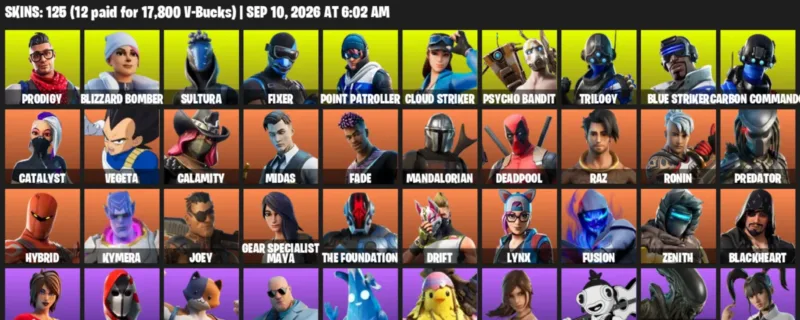 Fortnite account inventory for LVL 2001 - Prodigy - Blizzard Bomber - 125 Outfits