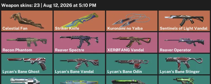Valorant account inventory for LVL 118 · Celestial Fan & Kuronami no Yaiba & Striker Knife