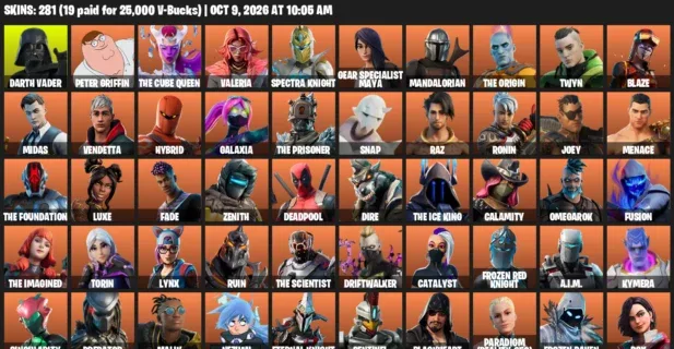 Fortnite account inventory for Darth Vader - Peter Griffin - 120 Outfits