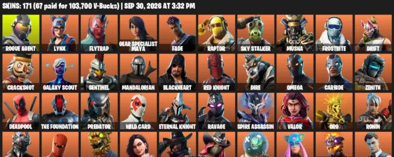 Fortnite account inventory for Rogue Agent - Lynx - 120 Outfits