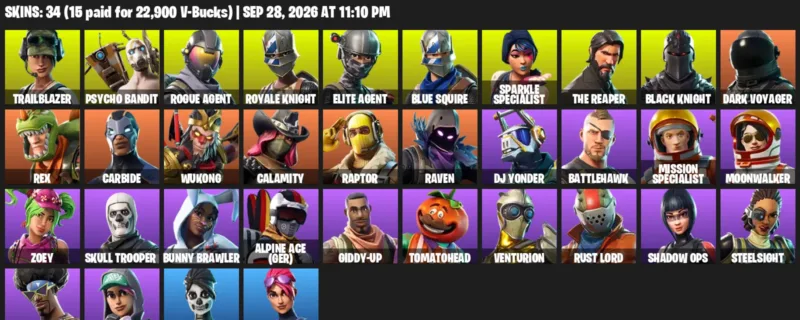 Fortnite account inventory for Trailblazer - Psycho Bandit - 34 Outfits