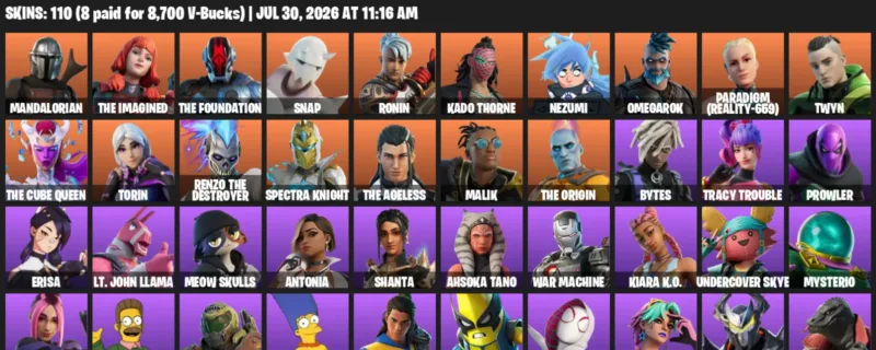 Fortnite Accounts listing: LVL 1439 - Mandalorian - The Imagined - 110 Outfits - 110 outfits