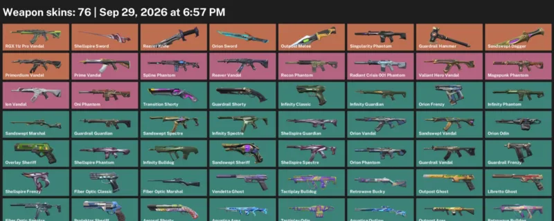 Valorant account inventory for LVL 141 · Reaver Knife & Sandswept Dagger