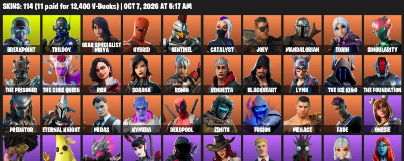 Fortnite account inventory for Breakpoint - Trilogy - 114 Outfits
