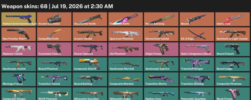 Valorant Accounts listing: LVL 134 · Composite Knife & Transition Knife · 68 Skins - Silver 2, 68 skins