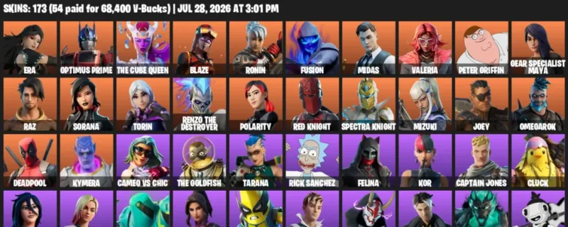 Fortnite Accounts listing: LVL 2192 - Era - Optimus Prime - 173 Outfits - 173 outfits