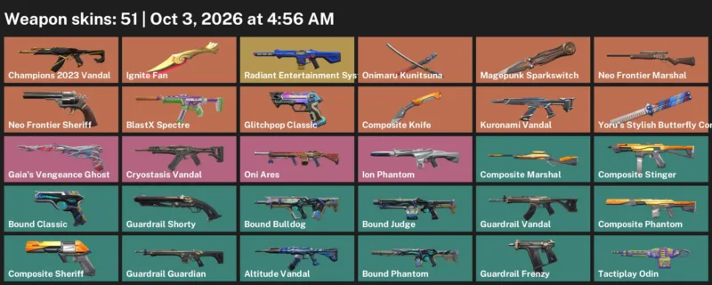 Valorant account inventory for LVL 79 · Composite Knife & Ignite Fan & 51 Skins Composite Knife