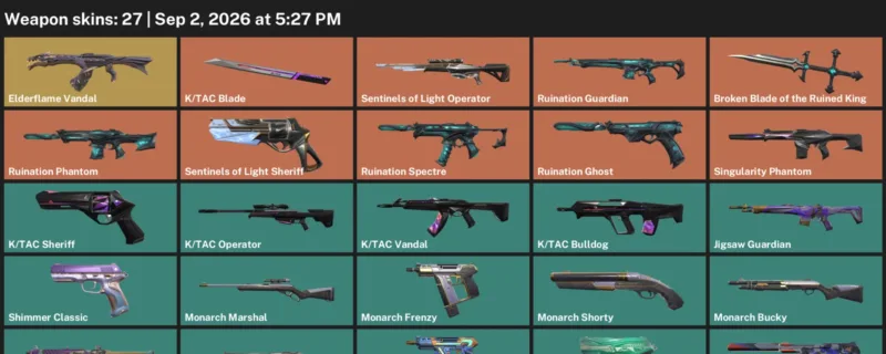 Valorant account inventory for LVL 169 · Elderflame Vandal & Tac Blade