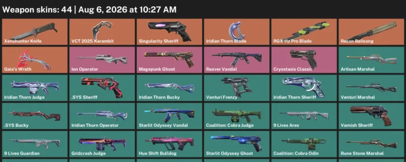 Valorant account inventory for LVL 101 · VCT 2025 Karambit & Xenohunter Knife