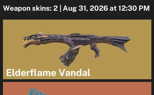 Valorant account inventory for LVL 24 · 2 Skins Elderflame Vandal & Elderflame Vandal & Equilibrium