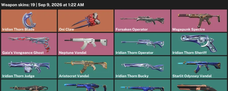 Valorant account inventory for LVL 54 · Forsaken Operator & Iridian Thorn Blade