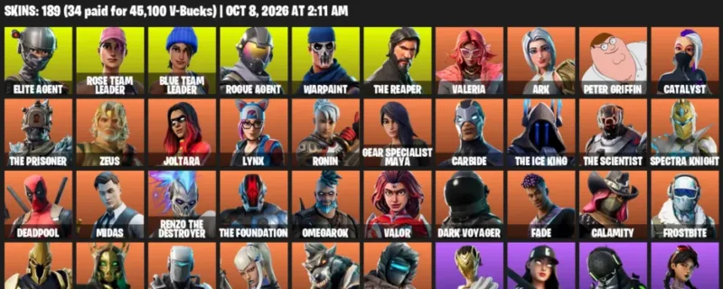 Fortnite account inventory for Elite Agent - Rose Team Leader - 120 Outfits