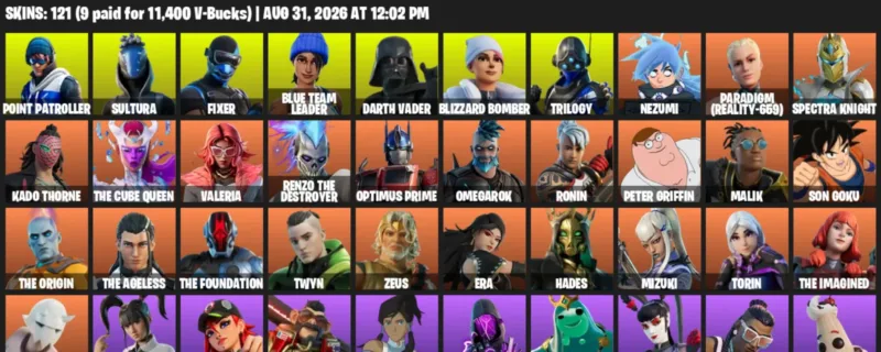 Fortnite account inventory for LVL 1990 - Point Patroller - Sultura - 121 Outfits