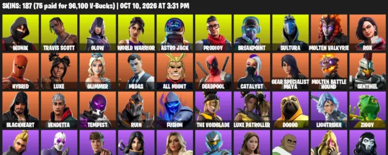 Fortnite account inventory for IKONIK - Travis Scott - 120 Outfits