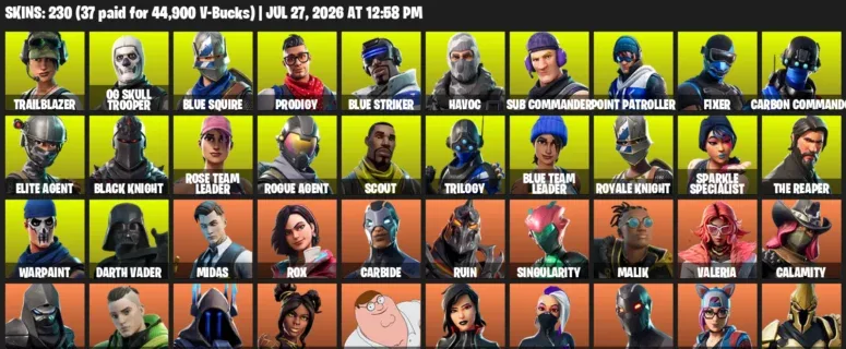 Fortnite Accounts listing: LVL 2724 - Trailblazer - OG Skull Trooper - 230 Outfits - 230 outfits