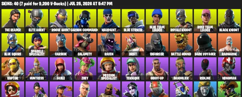 Fortnite Accounts listing: LVL 495 - The Reaper - Elite Agent - 40 Outfits - 40 outfits