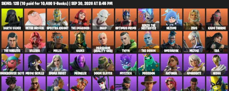 Fortnite account inventory for Darth Vader - Peter Griffin - 120 Outfits