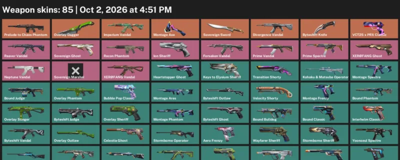 Valorant account inventory for LVL 456 · Byteshift Knife & Overlay Dagger & 85 Skins Byteshift Knife