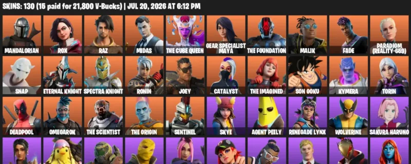Fortnite Accounts listing: LVL 1779 - Mandalorian - Rox - 130 Outfits - 130 outfits