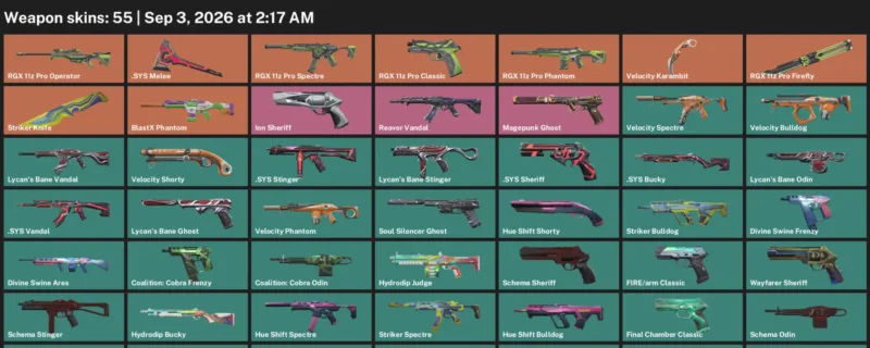 Valorant account inventory for LVL 150 · Velocity Karambit & Striker Knife