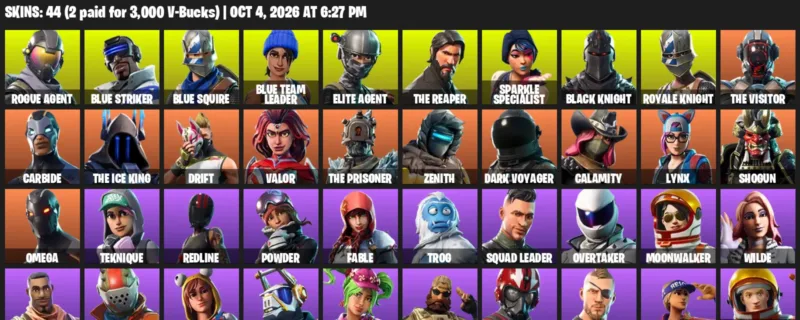 Fortnite account inventory for Rogue Agent - Blue Striker - 44 Outfits