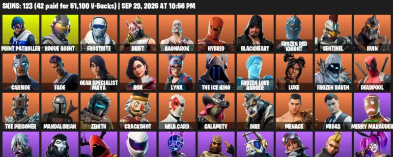 Fortnite account inventory for Point Patroller - Rogue Agent - 120 Outfits