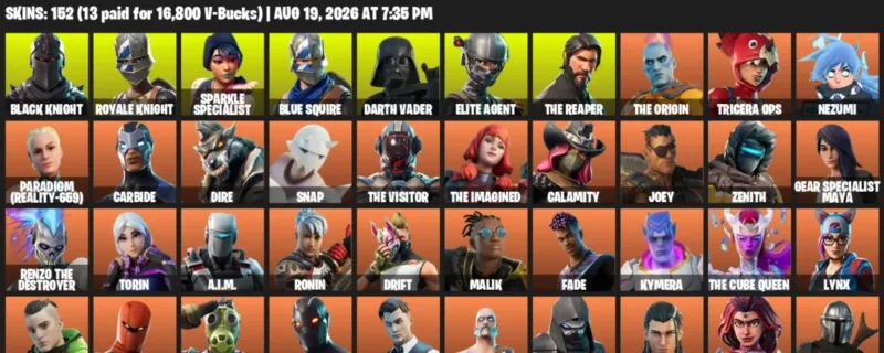 Fortnite account inventory for LVL 2295 - Black Knight - Royale Knight - 152 Outfits