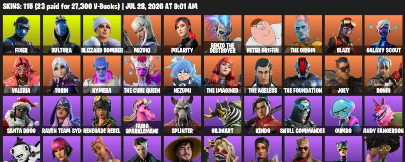 Fortnite Accounts listing: LVL 1286 - Fixer - Sultura - 115 Outfits - 115 outfits