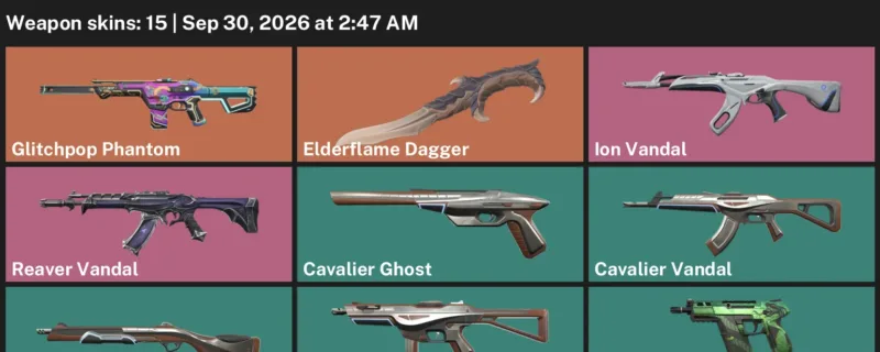 Valorant account inventory for LVL 56 · Elderflame Dagger & Glitchpop Phantom